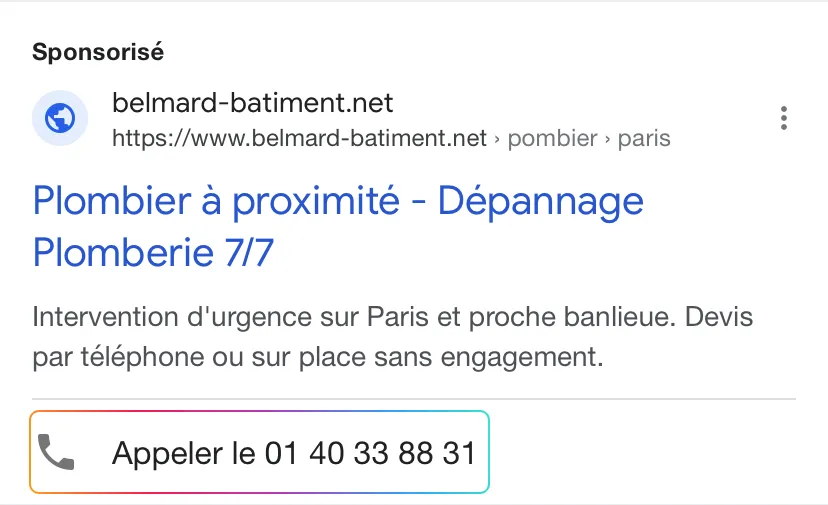Extension d'appel Google Ads