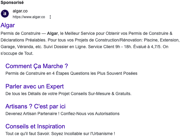 Annonce google ads Algar