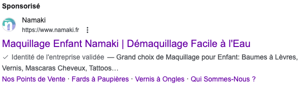 Annonce Google Ads namaki