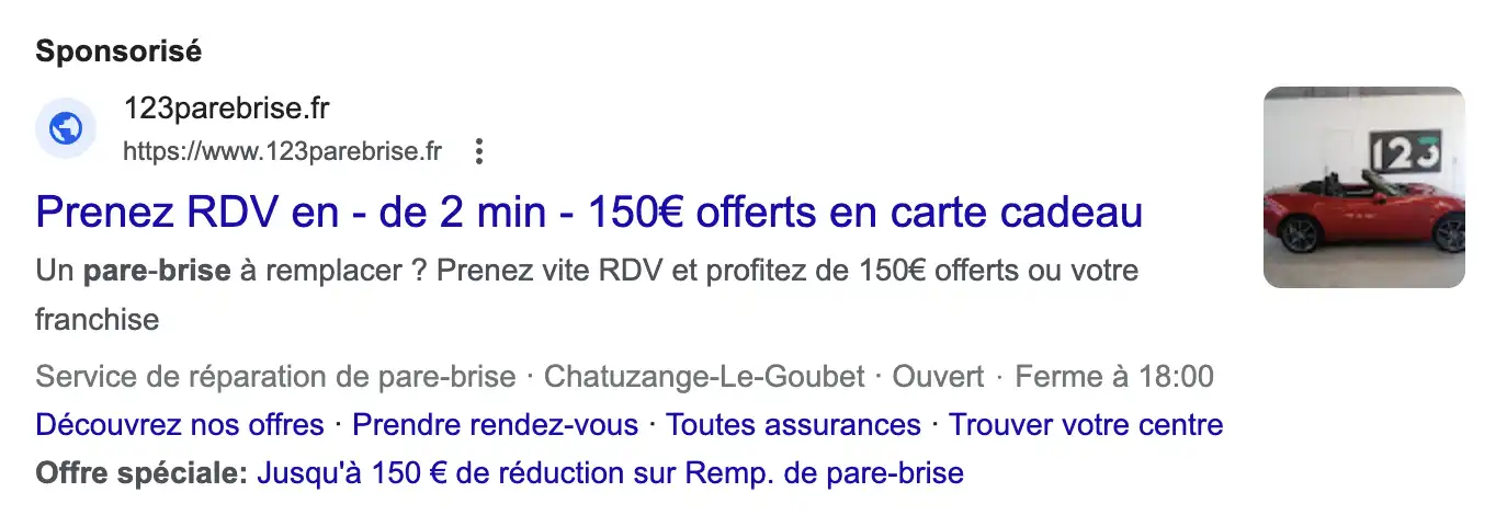 mauvaise annonce Google Ads avec extension d'image