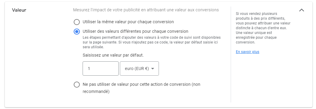 parametrage du suivi de conversion Google Ads