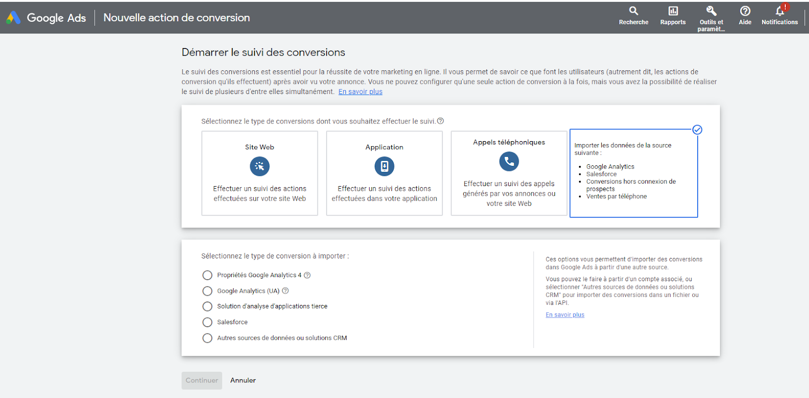parametrage d'une nouvelle action de conversion Google Ads