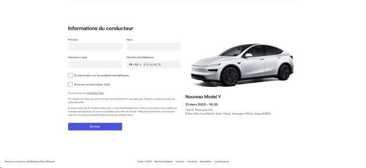 formulaire de contact site internet tesla