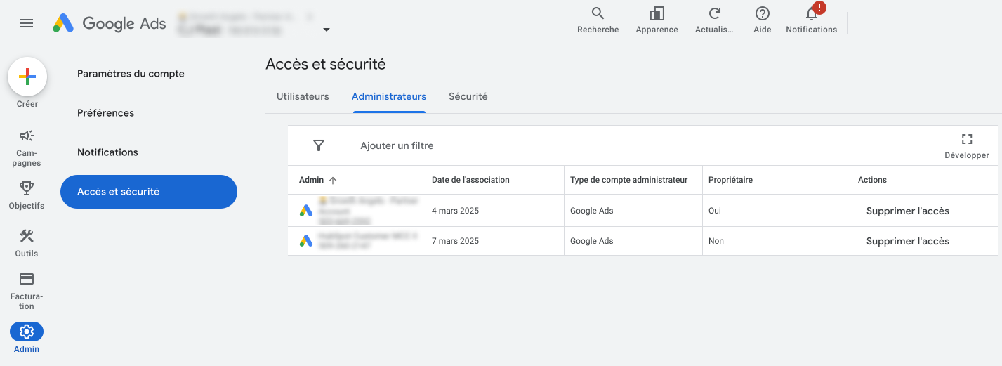 accès agence google ads sur compte