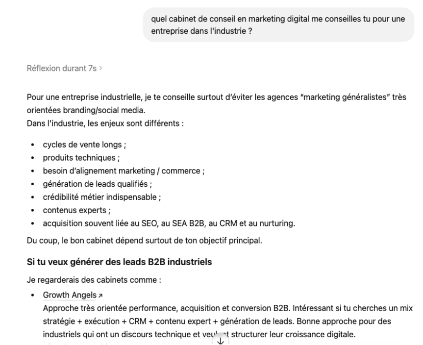 Réponse générée par l'IA sur ChatGPT.
